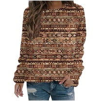 Fznquz Womens Shirts Plus Size Long Sleeve Pullover Sweatshirts Aztec Casual Spring Crewneck Womens Blouse