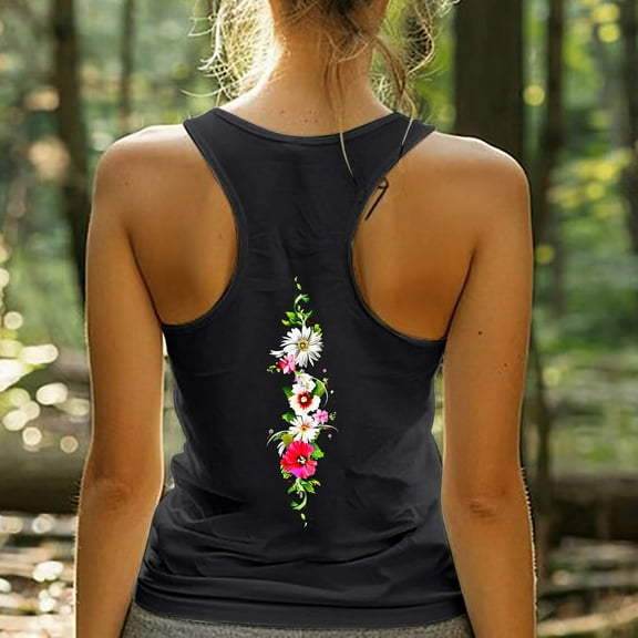Fznquz Womens Summer Tops 2025 Sleeveless Racerback Crew Neck Casual Fashion Athletic Graphic Tank Tops for Women