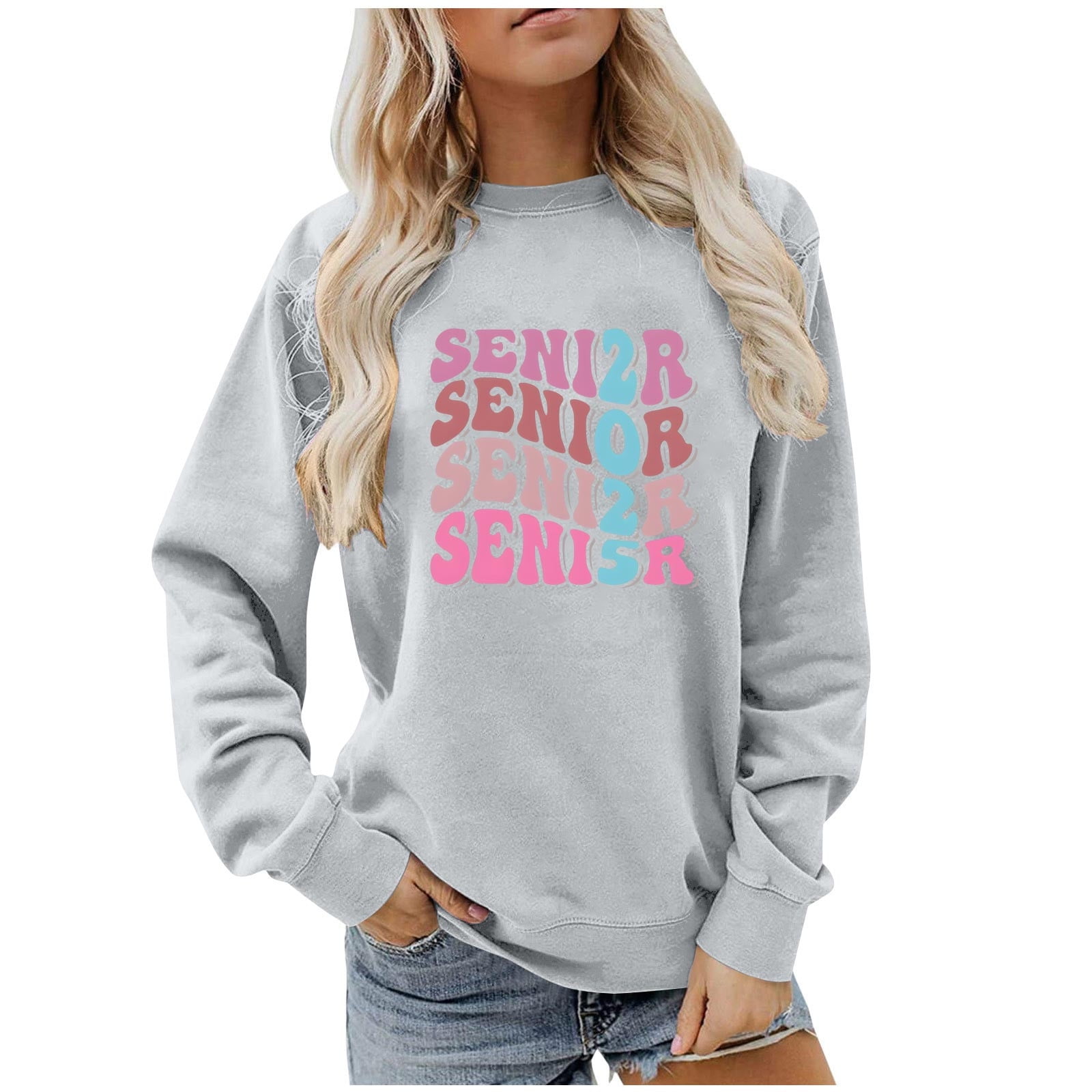 Fznquz Womens Sweatshirts Y2K Long Sleeve Oversized Gray Sweatshirt