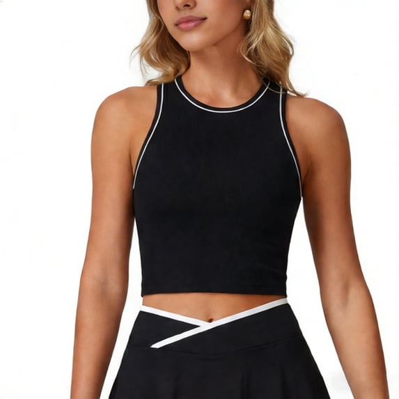 Fznquz Womens Tank Top Sleeveless Crop Black Summer Tank Tops Slim Fit Casual Workout Women Clothes