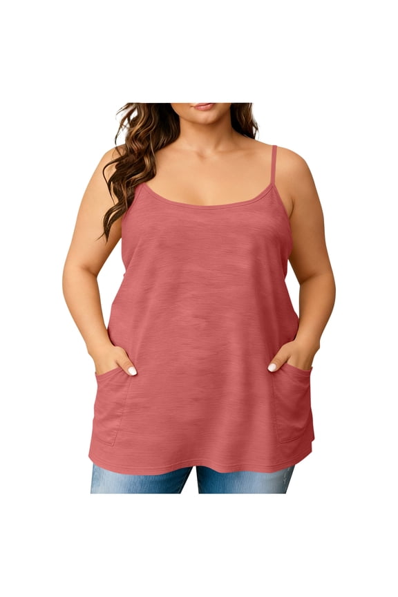 Womens Tank Top Trendy Plus Size Tank Shirt Sleeveless Pink Pockets Plain Tank Tops