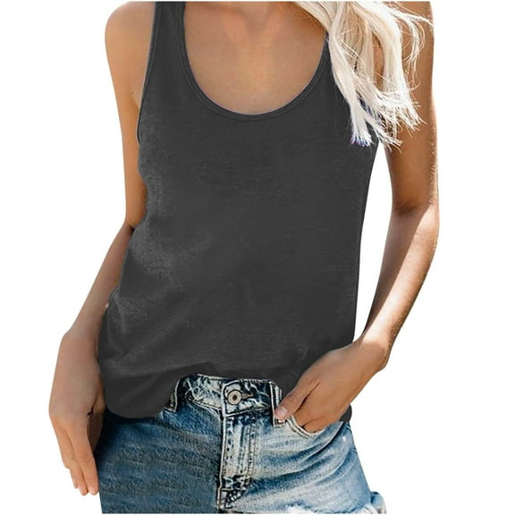 Fznquz Womens Tank Tops Loose Fit Racerback Sleeveless Crew Neck Athletic Casual Fashion Teen Tank Tops 5.00