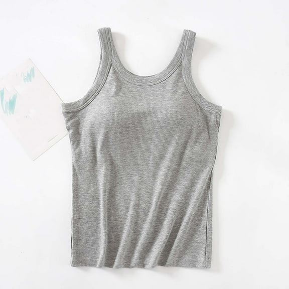 Fznquz Womens Tank Tops Summer Basic Built In Bras Solid Casual Gray Sexy Camis Womens Tanks