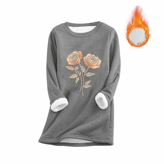 Fznquz Womens Top Long Sleeve Gray Winter Fleece Shirt Warm Pullover Crew Neck Loungewear Women Clothes