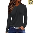 thumbnail image 1 of Fznquz Womens Top Plain Casual V Neck Tee Fall Loose Black Winter Women's Clothing, 1 of 6