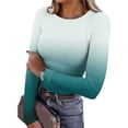 thumbnail image 1 of Fznquz Womens Tops Casual White Crewneck Long Sleeve Shirt Winter 2025 Fall Gradient Womens Tees, 1 of 8