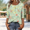 thumbnail image 1 of Fznquz Womens Tops Plus Size 3/4 Sleeve Trendy Floral Print T Shirts Button Work Green 2025 Women's Blouses, 1 of 7