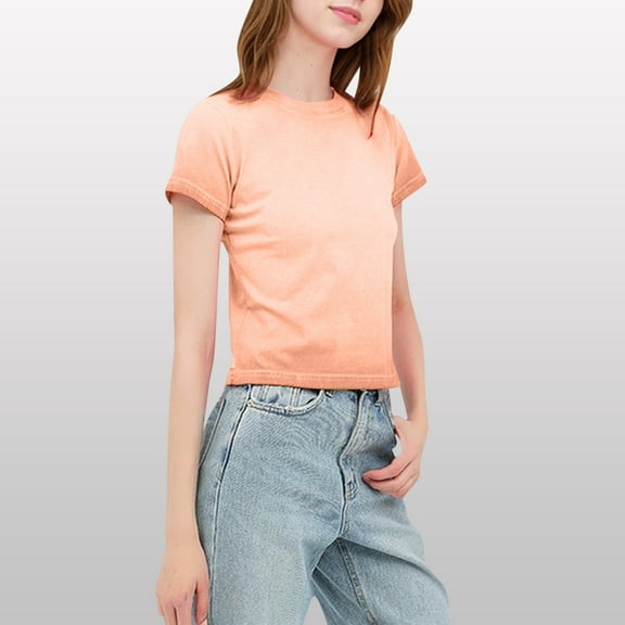Fznquz Womens Tops Summer Basic Plus Size Plain Tees Short Sleeve Crew Neck Orange Womens T Shirts
