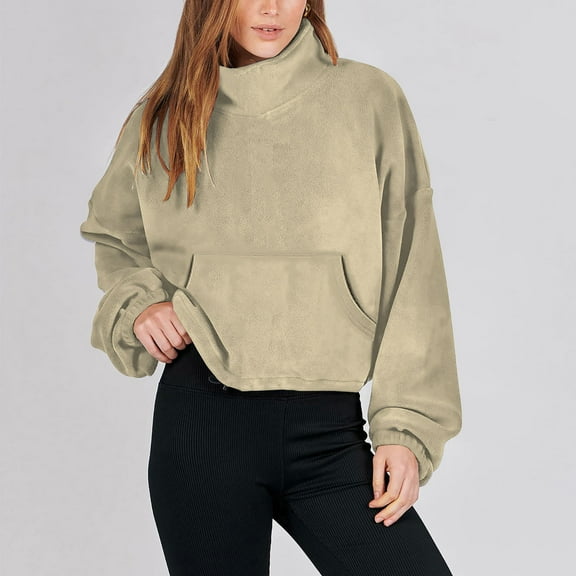 Fznquz Womens Tops Yellow Winter Pullover Fleece Sweatshirt Soft Pocket Loose Fit Women Tshirts