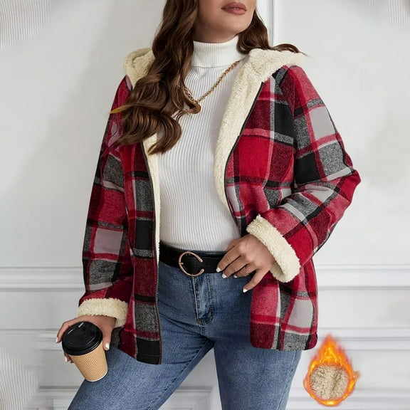 Fznquz Womens Tshirts Red Plaid Casual Flannel Blouse Spring Hooded Fleece Long Sleeve Womens Fashion,XXL