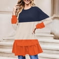 thumbnail image 1 of Fznquz Womens Work Blouse Striped Orange Long Sleeve Crewneck Shirt Dress Peplum Casual Flowy Color Block Womens Shirts, 1 of 5