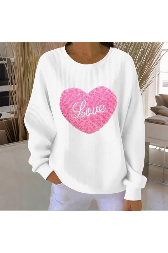 Work Tops for Women White Valentine's Day Winter Blouses Pullover Crewneck Casual Long Sleeve Women Clothes,XXL