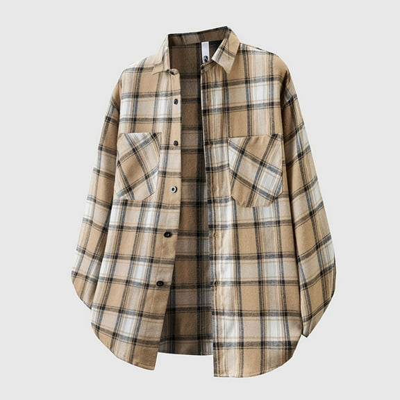 Fznquz Yellow Button Up Shirts for Men Lightweight Plaid Long Sleeve Shirt Flannel Casual Winter Men's Fashion