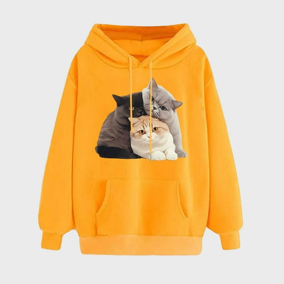 Fznquz Yellow Womens Hoodie Trendy Long Sleeve Graphic Sweatshirt Winter Oversized Cute Fashion