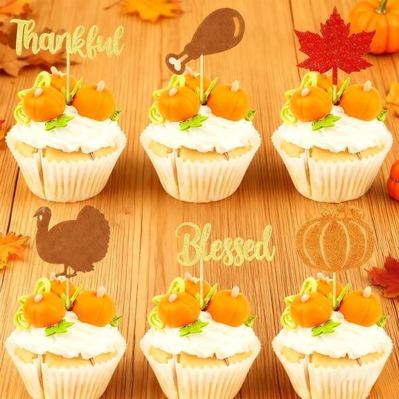 Fzsteel 12-Piece Thanksgiving Cake Toppers Set Fall Party Decorations, Ready to Use for Instantly Elevating Desserts, 6.3x5.51 Inches