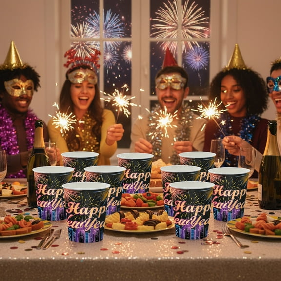Fzsteel 20-Piece Festive New Year Paper Cups for Holiday Parties with Elegant Designs