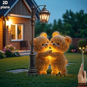 Fzsteel 2D Flat Teddy Bear Garden Decor Figurine Outdoor Floor Stake, Durable Weather-Resistant Material & Easy Installation for Lawn Yard Patio Decoration