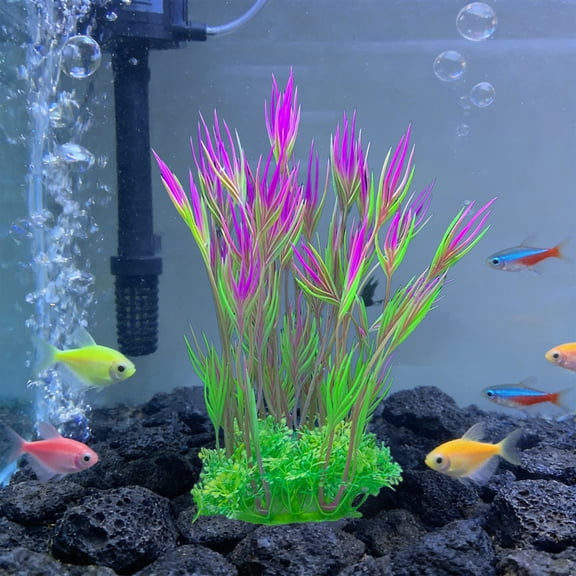 Fzsteel 2Pcs Highly Realistic Artificial Aquatic Plants for Aquarium Decor Fake Seaweed with Weighted Base Maintenance-Free and Fish Safe Design