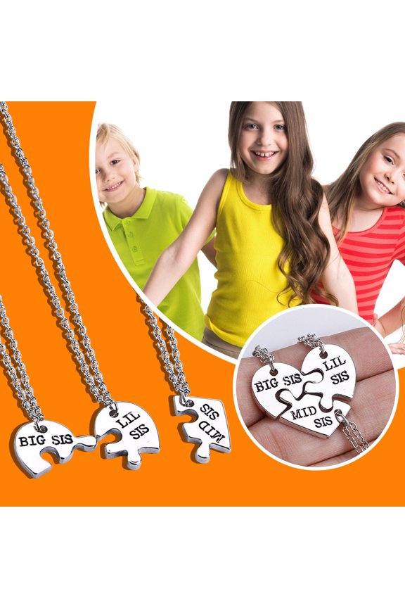 3-Piece Heart Puzzle Necklace Set with Personalized Name Pendants Stainless Steel Friendship Jewelry for Sisters and Family Gifts