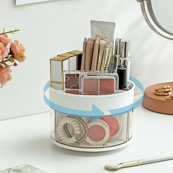 Fzsteel 360-Degree Rotating Desk Organizer With Transparent Compartments, Multifunctional Storage Shelf, 11.4x13.8cm, 208g Net Weight, Space-Saving Design for Home/Office