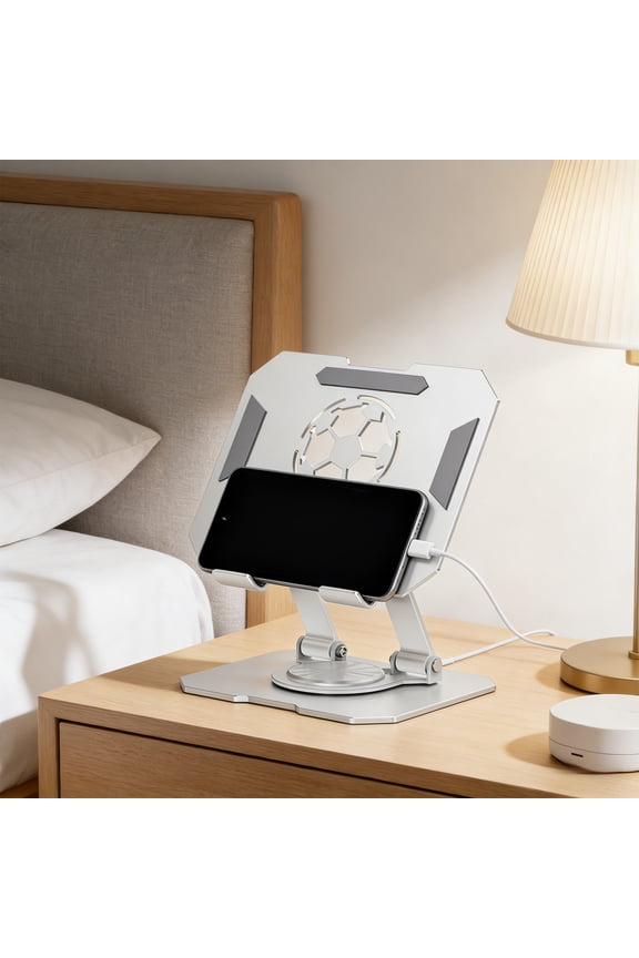 360° Rotating Metal Tablet and Phone Stand, Foldable Desktop Holder with Anti-Slip Base for Secure Viewing, Working, and Live Streaming