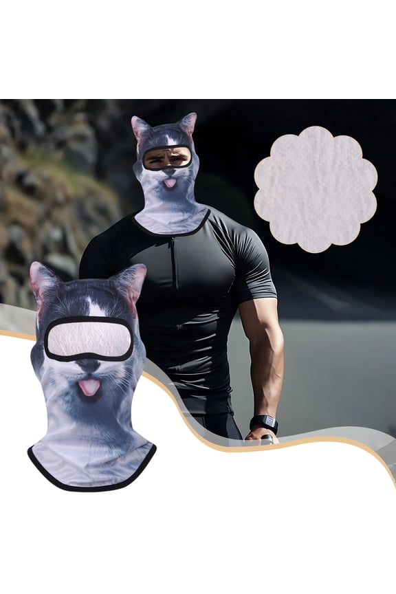 3D Animal Face Mask with Ears - Windproof and Breathable, Sun Protection for Outdoor Activities, Soft Polyester Material