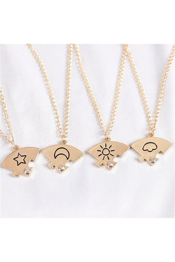 4-Piece Fashion Necklace Set with Star Moon Sun Cloud Design for Couples Friends Sweater Chain Accessories Gift Idea