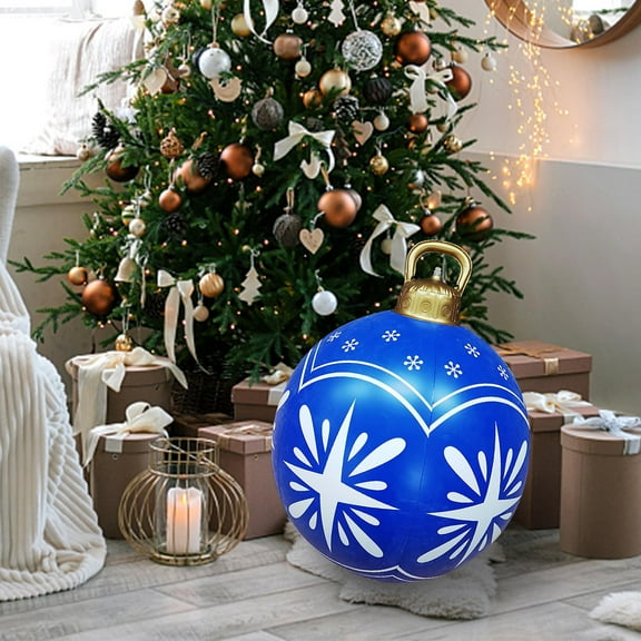 Fzsteel 60cm Heavy-Duty PVC Outdoor Christmas Inflatable Ball Decorations, Weather-Resistant Inflatable Christmas Tree Ornament for Yard Porch Decor, Non-Light, 24-Inch Diameter
