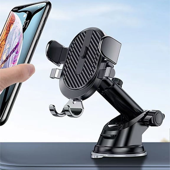 Fzsteel 7.8 Inch Extendable Car Phone Holder with Auto Lock Suction Cup Mount, 270° Rotation for 4-6 Inch Smartphones, One-Hand Operation Plastic Black Stand