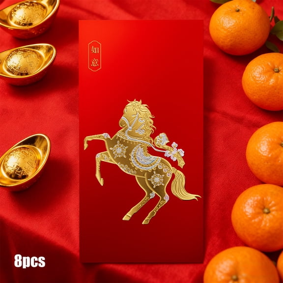 Fzsteel 8-Pack Traditional Year of the Horse 2026 Red Envelopes for Chinese New Year Celebrations, Festive Gift Giving, Writing Wishes and Spreading Good Luck
