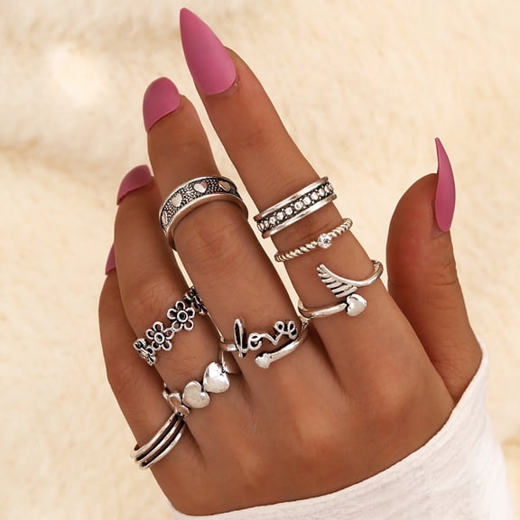 Fzsteel 8PC Ladies Vintage Stackable Above Knuckle Combination Ring Set Fashion Jewelry Beautiful Accessories for Women and Girls for Parties Dating Gifts