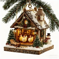 Fzsteel Acrylic Christmas Barn Ornament With Chickens & Snowman, Durable Holiday Tree Decor, Lightweight Hanging Decoration For Festive Season