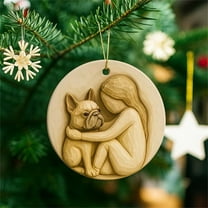 Fzsteel Acrylic Christmas Ornament 2D French Bulldog Pendant with Child and Dog Scene, Handcrafted Holiday Decoration for Pet Lovers, 14x10cm Tree Decor