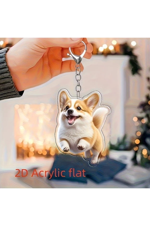 Acrylic Corgi Pendant - Durable 2D Acrylic Car Rearview Mirror Ornament, Versatile Keychain for Dog Lovers, Lightweight Pet Gift Accessory for Birthdays