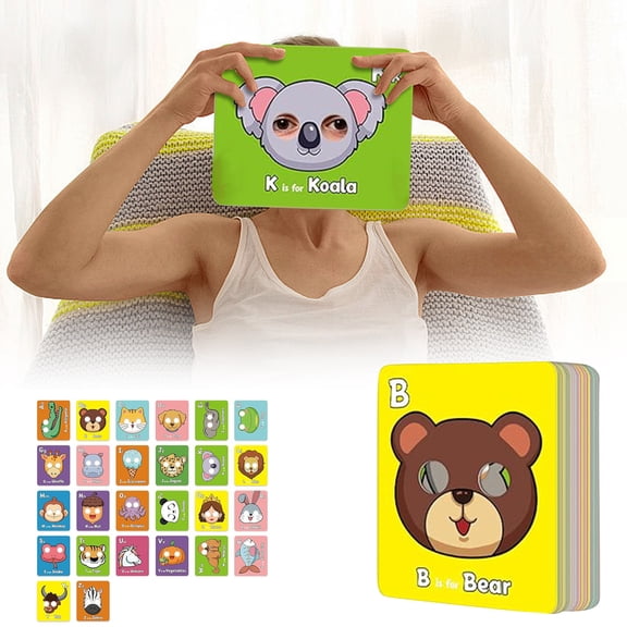 Fzsteel Alphabet Learning Flash Cards with 26 Cards and Animal Images for Ages 3-5 Preschool Educational Toys, Paper Construction 7x8.6 Inch Safe and Durable Learning Set