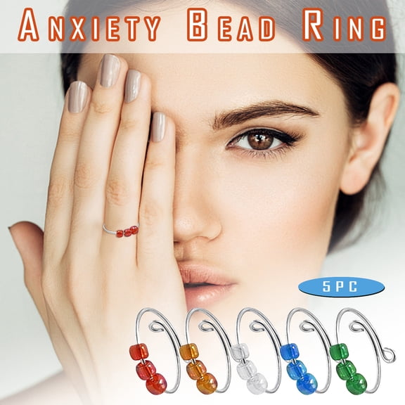 Fzsteel Anxiety Relief Spinner Ring with Rotating Beads for Stress and Anxiety Management - Smooth Sliding Design for Relaxation and Focus, Set of 5 Rings for Women and Men