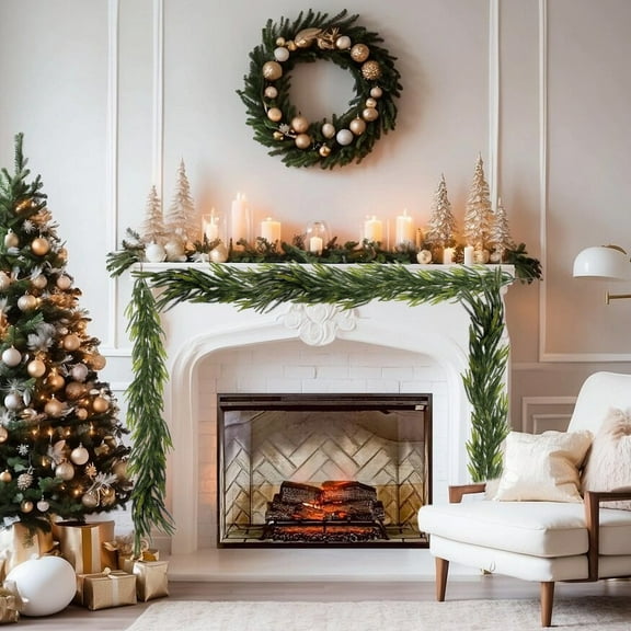 Fzsteel Artificial Christmas Garland Realistic Pine Needle Design Soft Touch Faux Rattan 4ft Long Durable Holiday Home Decor for Indoor Outdoor Party Wedding