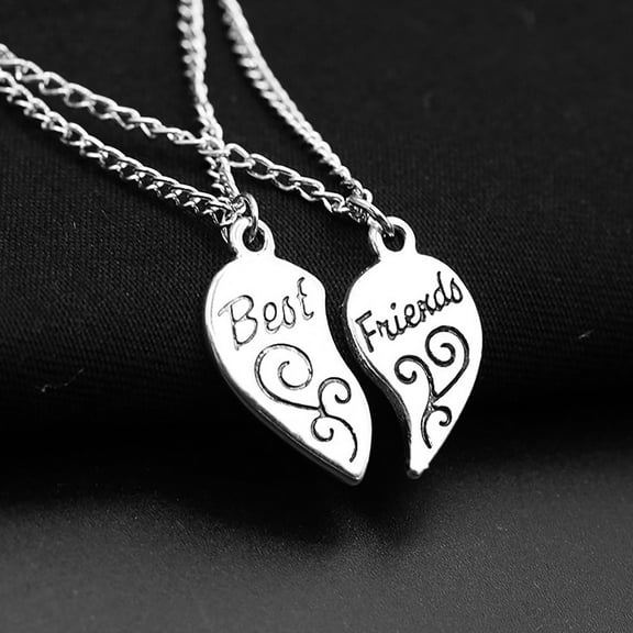 Fzsteel Best Friends Heart Pendant Necklace Set Matching Friendship Jewelry Gift 2-Piece Alloy Bestie Necklaces with 20-Inch Chain
