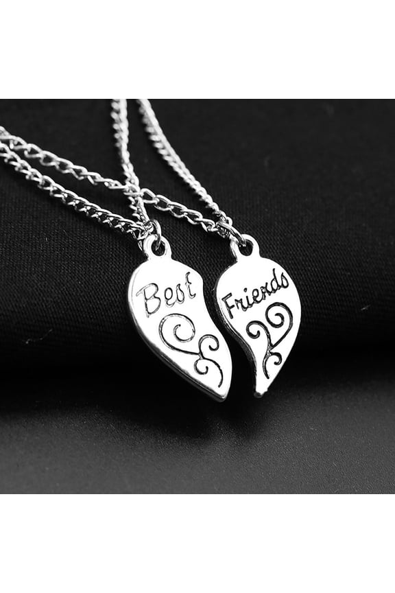 Best Friends Heart Pendant Necklace Set Matching Friendship Jewelry Gift 2-Piece Alloy Bestie Necklaces with 20-Inch Chain