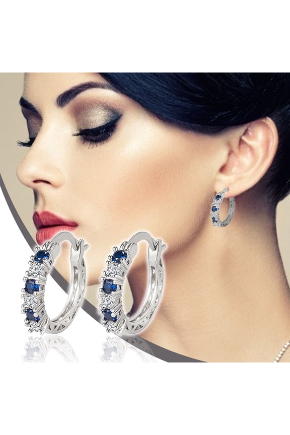 Blue Crystal Zircon Earrings Stainless Steel Fashion Ear Jewelry With European American Design Trendy Open Style For Women Party Wear And Daily Accessories