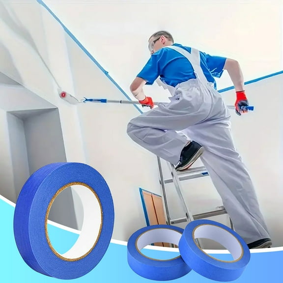 Fzsteel Blue Painter's Masking Tape with Easy Remove Clean Adhesion 0.8x787.4 Inches per Roll, Waterproof Paper Tape for DIY Crafts Painting Labeling Home Office School Use