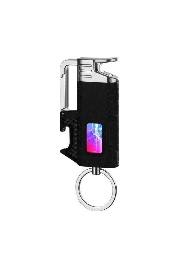Butane Lighter With Adjustable Blue Flame Windproof Refillable Metal Keychain For Outdoor Camping Kitchen Use