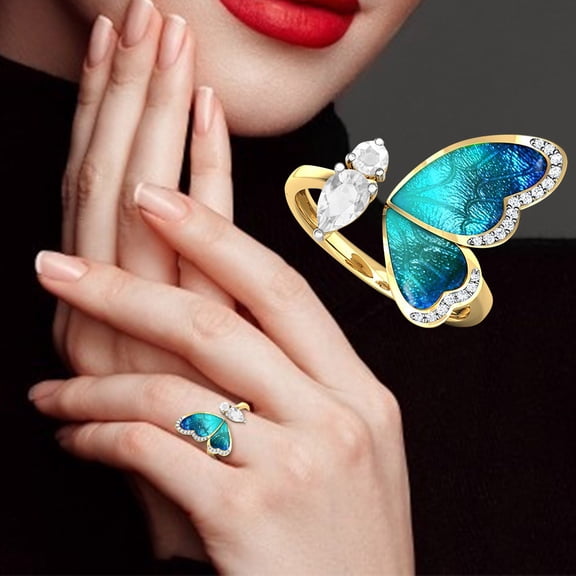 Fzsteel Butterfly Open Ring Adjustable Inlaid Design Hypoallergenic Jewelry for Women, Comfortable Wear Perfect Gift for Anniversary Christmas Valentine's Day