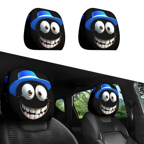 Fzsteel Car Headrest Covers Funny Big-Eyed Characters Design 2-Pack Soft Cloth Universal Fit For Auto Front Seats Holiday Decor