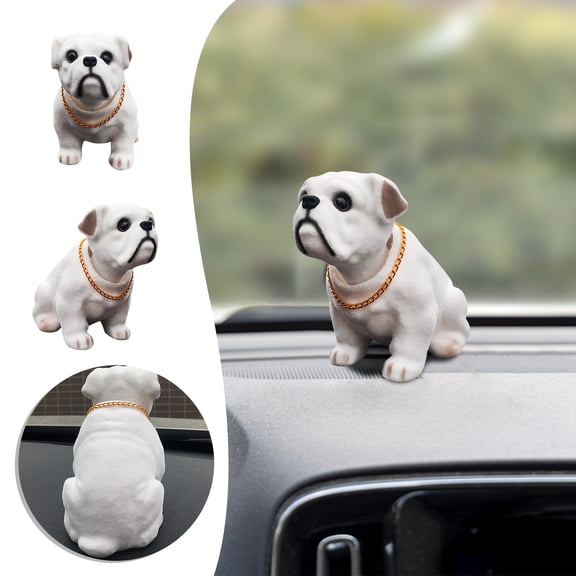 Fzsteel Car Interior Decoration Bulldog Statue with Head Shaking Function - Cute Dashboard Accessory for Vehicle Decor