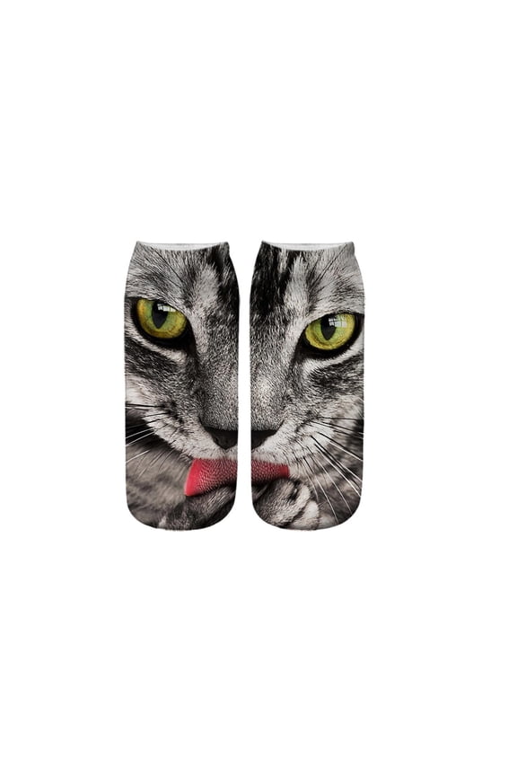 Cat Face Print Mid-Calf Socks with 3D Effect - Soft Breathable Unisex Socks for Daily Wear and Gifting
