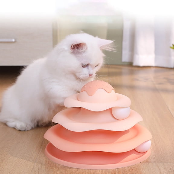 Fzsteel Cat Toy Interactive Spinner With 3-Tier Track, 360°Rotation & Scientific Exercise Guidance For Multi-Cat Play, Eco-Friendly Plastic Detachable Design