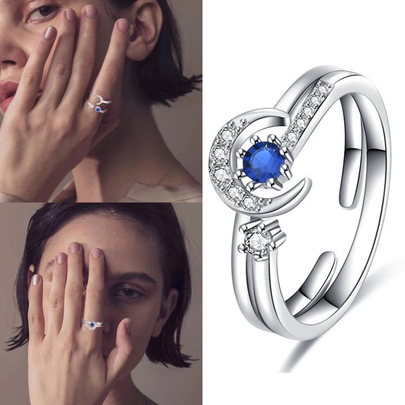 Fzsteel Charming Open Design Copper Ring with Sparkling Zircon Inlay and Enchanting Stars Moons Motif, Fashionable Accessory for Women, Ideal for Daily Use, Wonderful Gift Choice for Loved Ones
