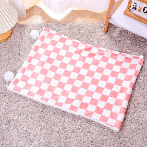 Fzsteel Checkerboard Fluff Ball Pet Blanket - Warm and Soft Double-Sided Fleece for Cats and Dogs, Multi-Use Cozy Pet Bed for Indoor Comfort