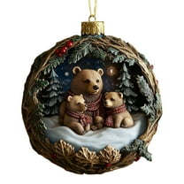 Fzsteel Christmas Bear Family Acrylic Flat Ornament for Holiday Decor with Heartwarming Design